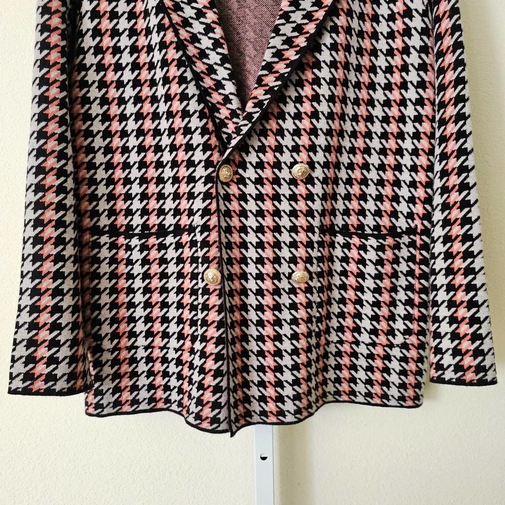 JOIE Women's Double Breasted Houndstooth Multicolored Button Blazer Sz L - Picture 5 of 13